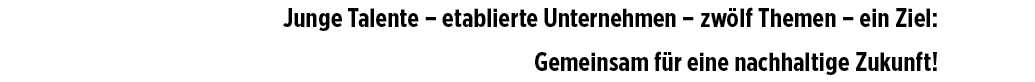  Junge Talente   etablierte Unternehmen   zw lf Themen   ein Ziel:           Gemeinsam f r eine nachhaltige Zukunft     