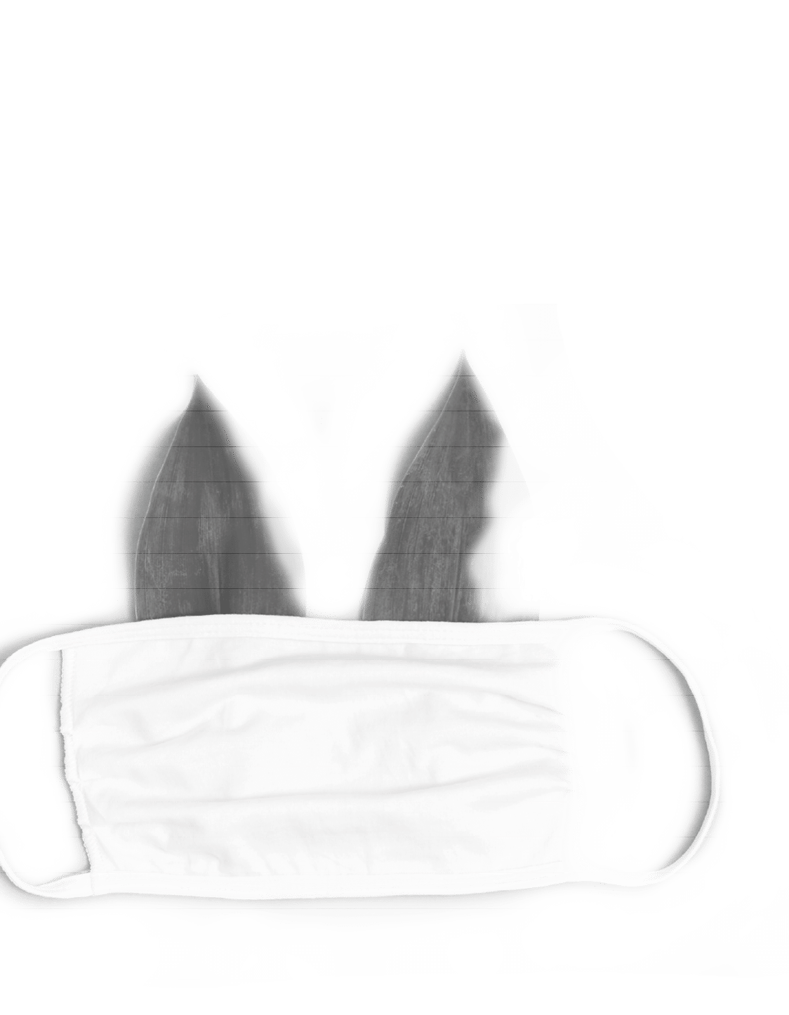 Medical fabric mask with green leaves as ears  Blue background with copy space  Flat lay  Minimal style 